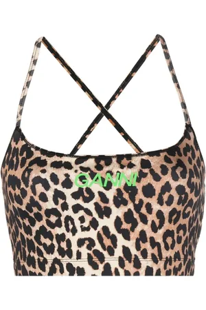Ganni Cropped leopardmønstret top