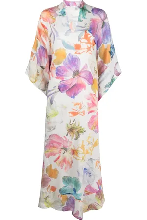 120% Lino Lang kaftan-kjole med blomstret tryk