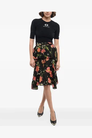 Balenciaga Midi kjole med korte ærmer og blomstret tryk