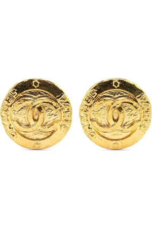CHANEL Runde guldbelagte CC øreclips fra 1980-1990