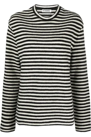 Jil Sander Stribet uldtrøje med logomærke