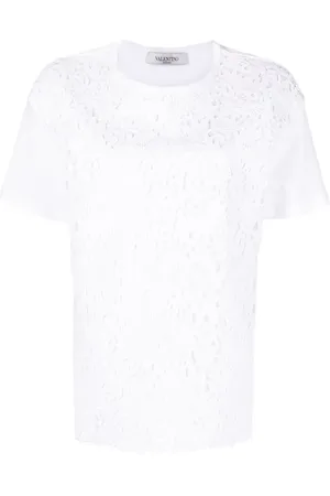 VALENTINO GARAVANI T-shirt med blonder og logotryk