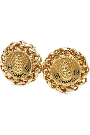 CHANEL Guldbelagte CC øreclips med medlajon fra 1980-1990