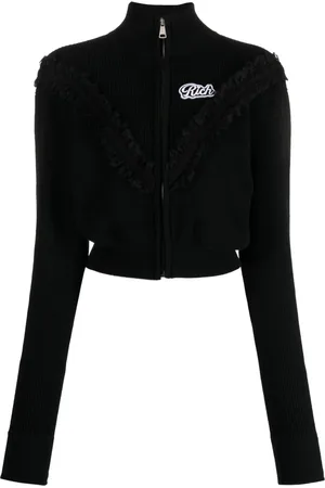 Alessandra Rich Cropped cardigan med blondeapplikation