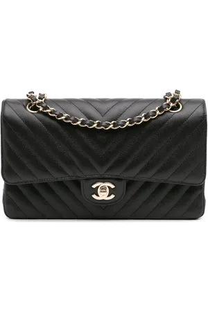 CHANEL Medium Chevron Double Flap skuldertaske i kaviar-læder fra 2018-2019