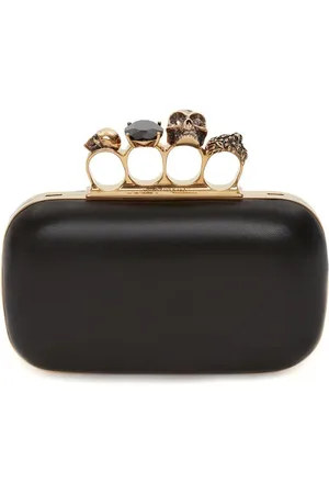 Alexander McQueen Clutch i læder med dødningehoved og fire ringe