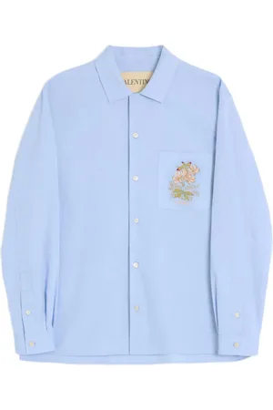 VALENTINO GARAVANI OXFORD COTTON SHIRT WITH FLORAL EMBROIDERY