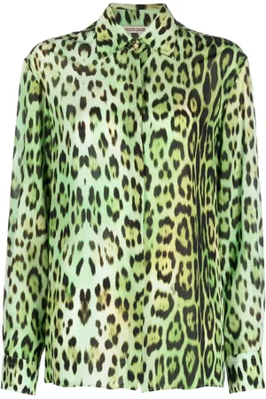 Roberto Cavalli Leopardmønstret skjorte med lange ærmer
