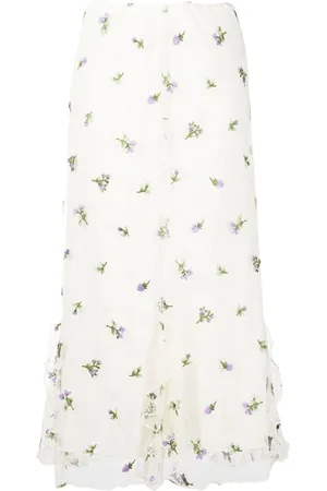 Anna Sui Midi nederdel med blomster-broderi