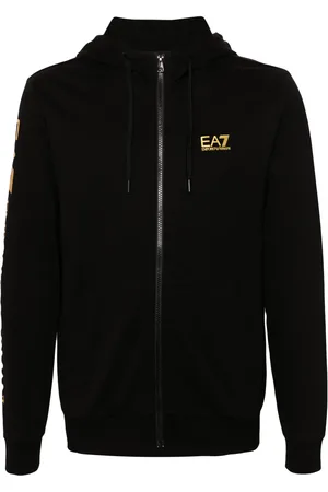 EA7 Hættetrøje med logotryk og lynlås