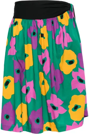 Saint Laurent Mellemlang nederdel med blomstertryk fra 1970