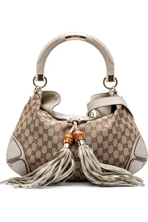 Gucci Mellemstor GG Bamboo Indy Hobo satchel-taske i lærred fra 2000-2015