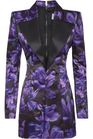Philipp Plein Kort Duchesse kjole med blomstret tryk