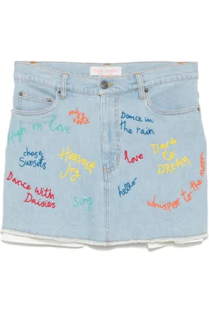 MIRA MIKATI Denimnederdel med perledekoreret ord