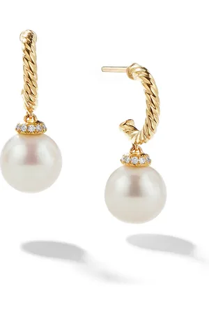David Yurman Solari dråbeøreringe i 18 karat guld med perle og diamant (22 mm)