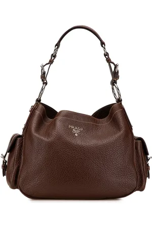 Prada Vitello Daino skuldertaske med flaplommer i siden fra 2000-2024