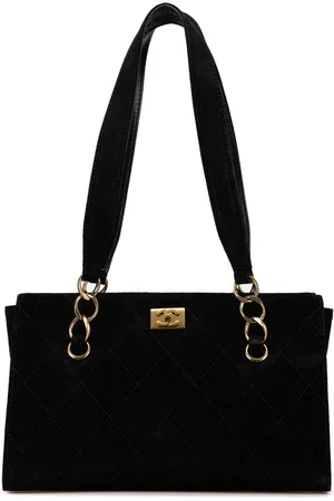 CHANEL CC tote i ruskind med kaviarsyning fra 2002-2003