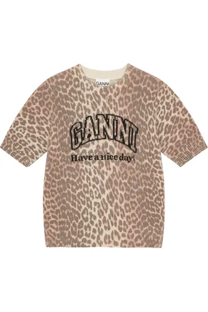Ganni Intarsiastrikket T-shirt med logo