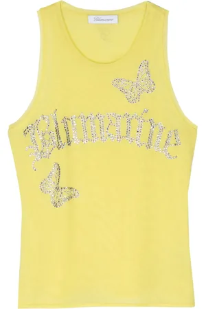 BLUMARINE Tanktop i mesh med rhinsten-logo