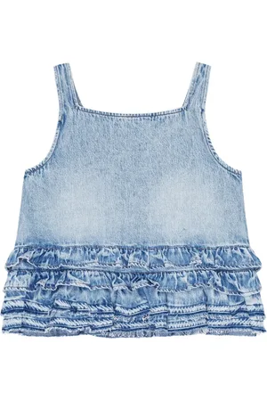 Ganni Denimtop med flæser