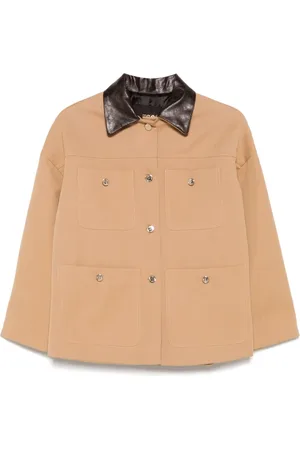 Maje Leather-collar cotton jacket