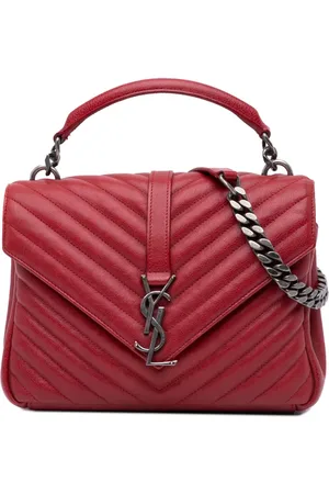 Saint Laurent Mellemstor Chevron Monogram College satchel-taske i fåreskind fra 2016