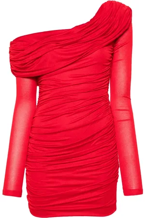 BLUMARINE Kort ruche-kjole med asymmetrisk skulder