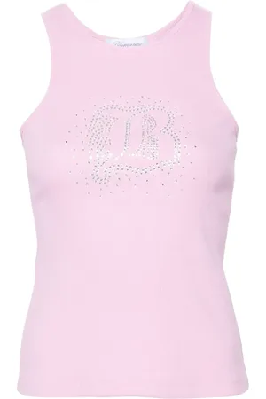 BLUMARINE Ribbet tanktop med rhinstenudsmykning