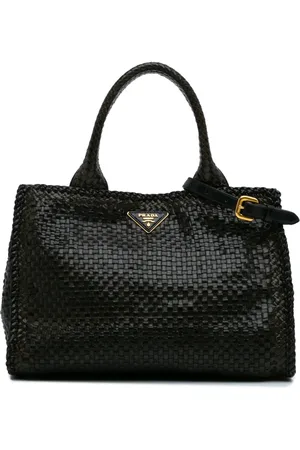 Prada Lille vævet Goatskin Madras satchel-taske fra 2000-2024