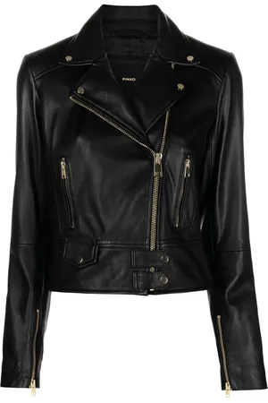 Pinko Cropped bikerjakke i læder