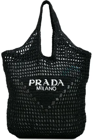 Prada Hæklet shopping-tote med broderet logo og basteffekt fra 2010-2024