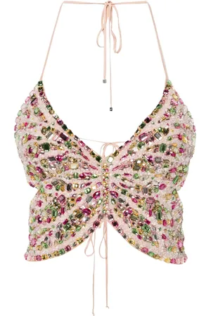BLUMARINE Top med rhinstenudsmykning og halterneck