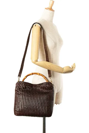 Gucci Vævet satchel-taske i læder og bambus fra det 20. århundrede