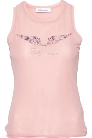 BLUMARINE Tanktop i mesh med rhinsten-detalje
