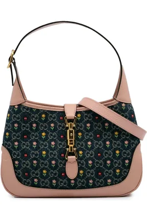 Gucci Lille blomstret Jackie 1961 crossbody-taske i denim med GG-broderi fra 2016-2024