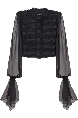 Balmain Tweedjakke med chiffon-ærmer