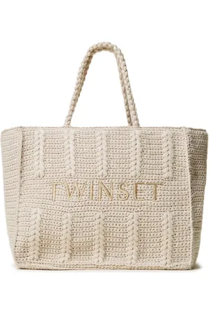 Twin-Set Vævet tote med logo-broderi