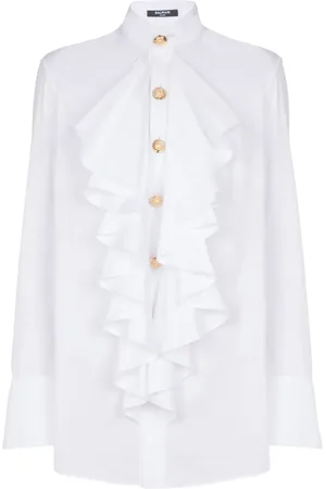 Balmain Poplin-skjorte med flæser