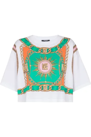 Balmain Cropped T-shirt med tørklædetryk