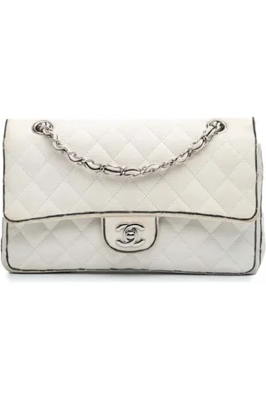 CHANEL Mellemstor Double Flap skuldertaske i grosgrain med tryk fra 2014