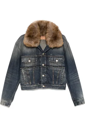 Balenciaga Denimjakke med imiteret pelskrave