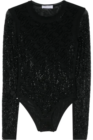 BLUMARINE Top i mesh med rhinsten-logo