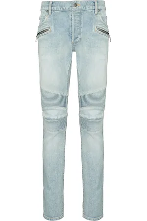 Balmain Bikerjeans med smal pasform og falmet effekt