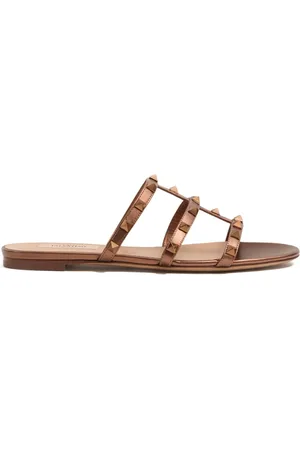 VALENTINO GARAVANI Rockstud Flat Metallic Nappa Slide Sandal