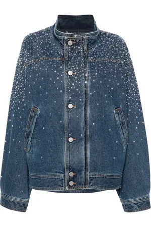 Alessandra Rich Denimjakke med krystaludsmykninger