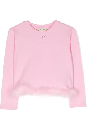 Twin-Set T-shirt med logoplade og imiteret pelskant
