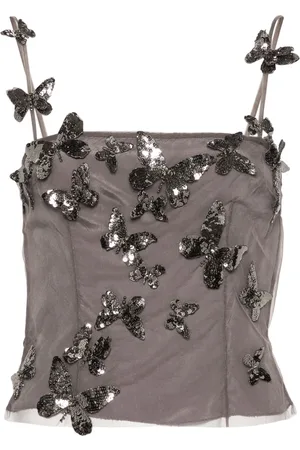 BLUMARINE Cropped top med pailletter og sommerfugl