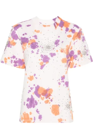 Des Phemmes T-shirt med krystaludsmykning og batiktryk