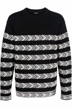 Balmain Mønstret intarsiastrikket trøje med lange ærmer
