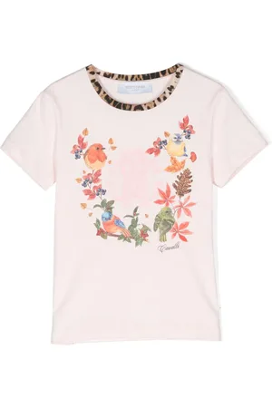 Roberto Cavalli T-shirt med fugletryk og rund hals